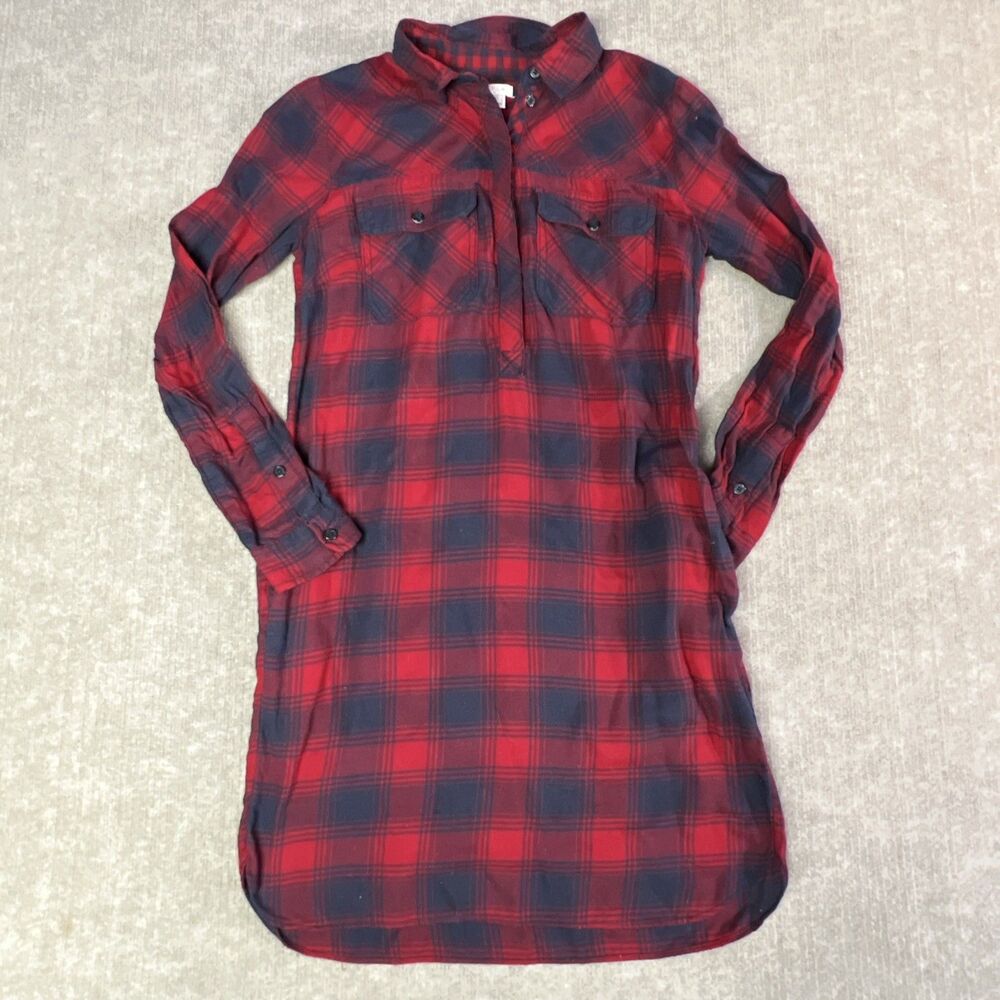 J.Crew Flannel Shirt Dress Buffalo Plaid Long‎ Sleeve Pockets XXS Lumberjack